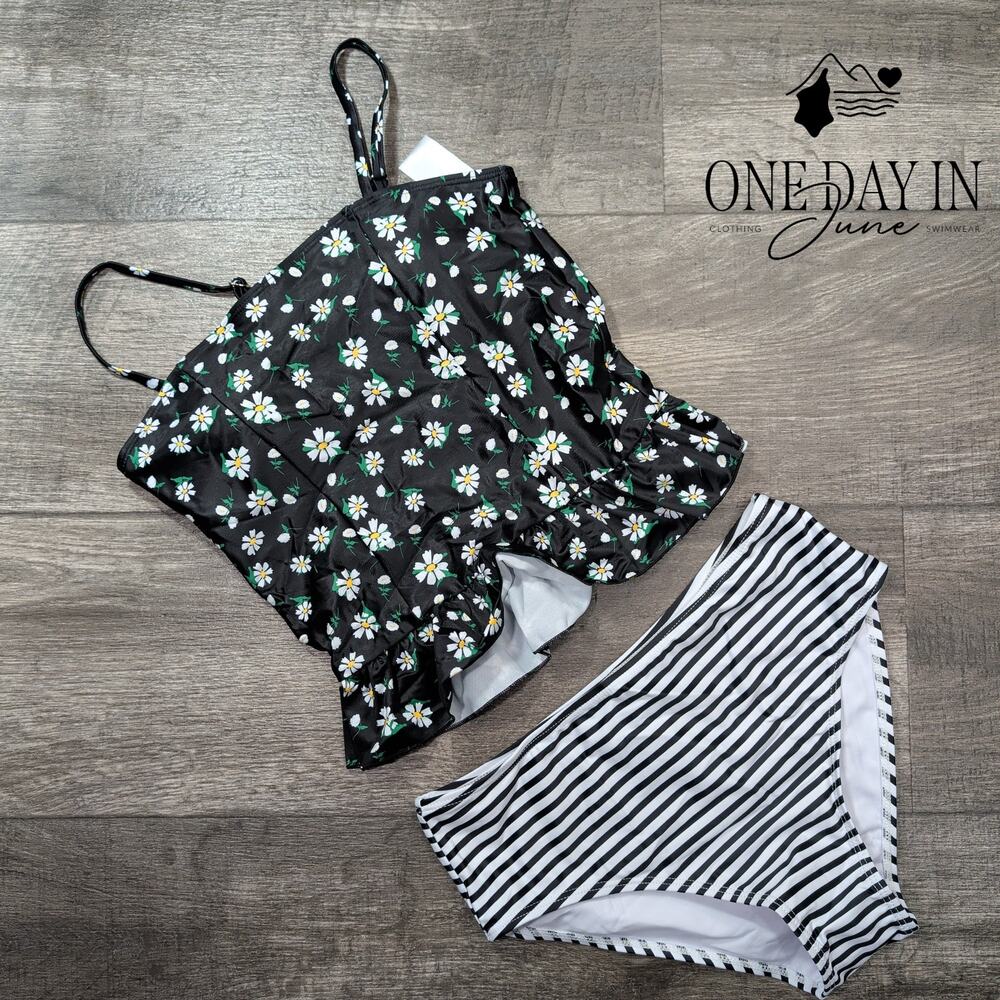 Charmo Girls Daisy Stripe Tankini Swimsuit Size 14 (160)